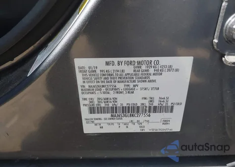 2019 Ford Ecosport Se z USA, uszkodzony, nr VIN MAJ6S3GL8KC277556